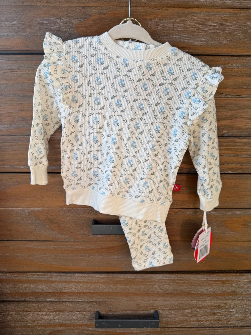 Magnetic Me Baby Waffle Set Long Sleeve Floral Ruffle Two-Piece Set Blue
